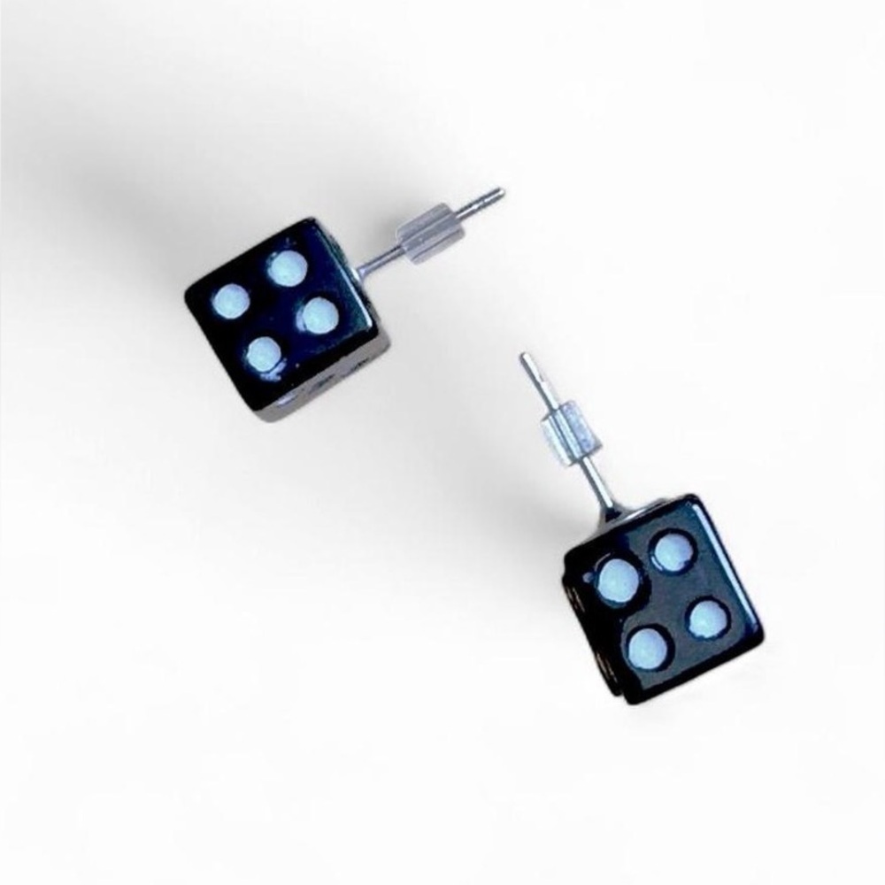 Black Dice Stud Earrings